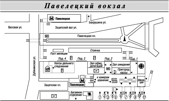 Схема Павелецкого вокзала