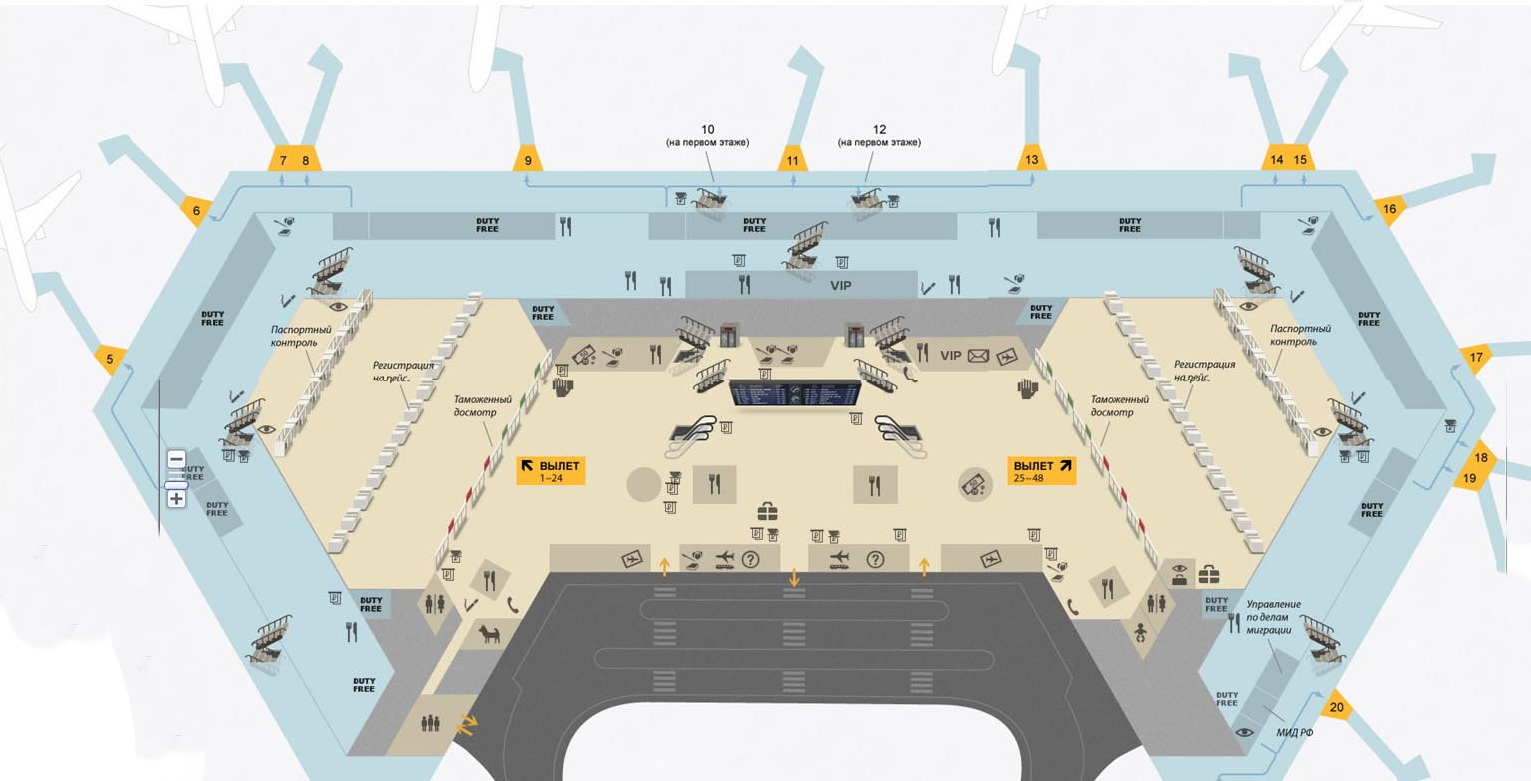Схема терминала F аэропорта Шереметьево второй этаж